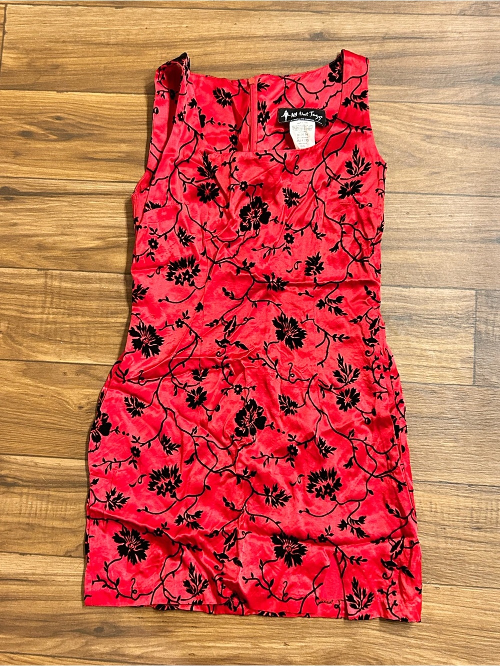 Red Floral Velvet Sheath Dress - Black Floral Accents size S